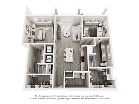 Floor plan for 2 beds, 2 baths, 1034 sqft